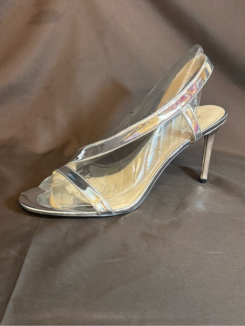 Nine West Silver Metallic Slingback Stiletto Heels 9.5M Y2K